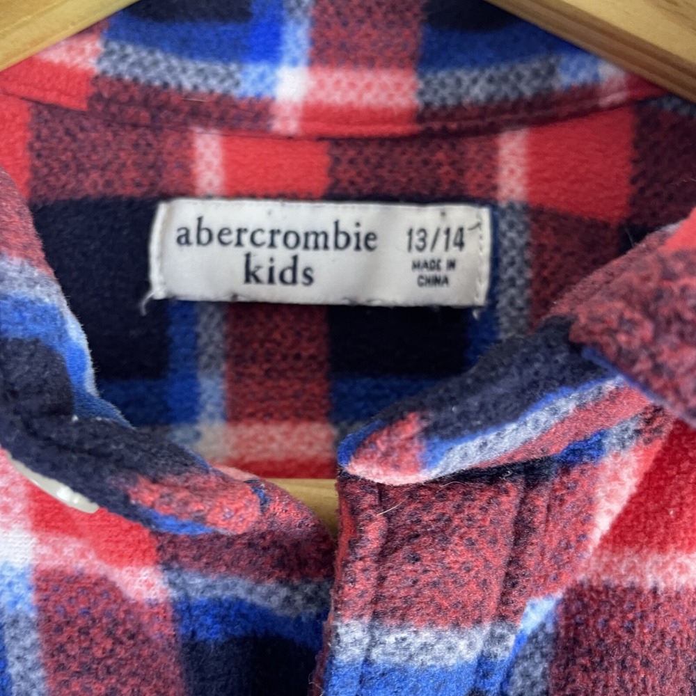 Abercrombie‎ Kids Flannel Shirt Size 13/14 Red Blue Plaid Long Sleeve - Picture 3 of 10